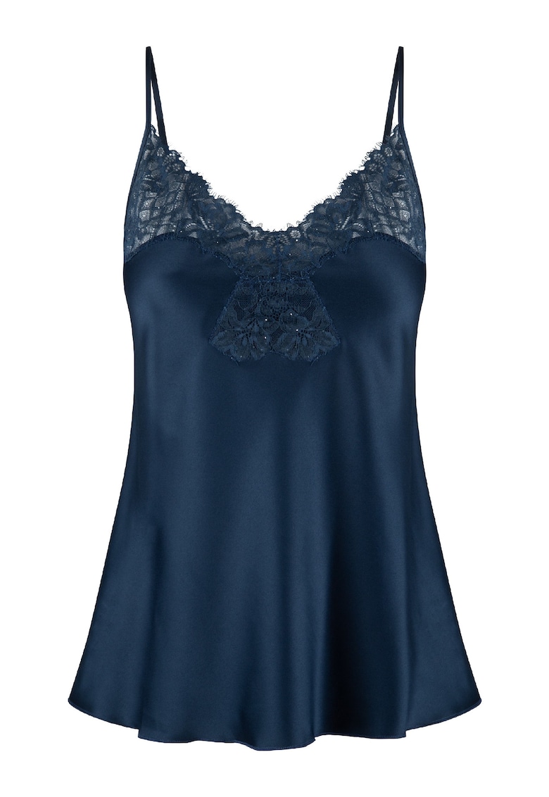 Top de pijama cu decolteu in V si insertii din dantela