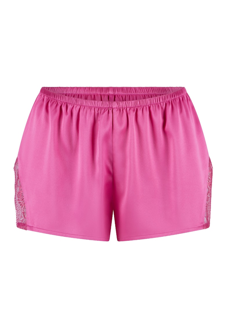Pantaloni scurti de pijama din satin cu garnituri din dantela - Roz