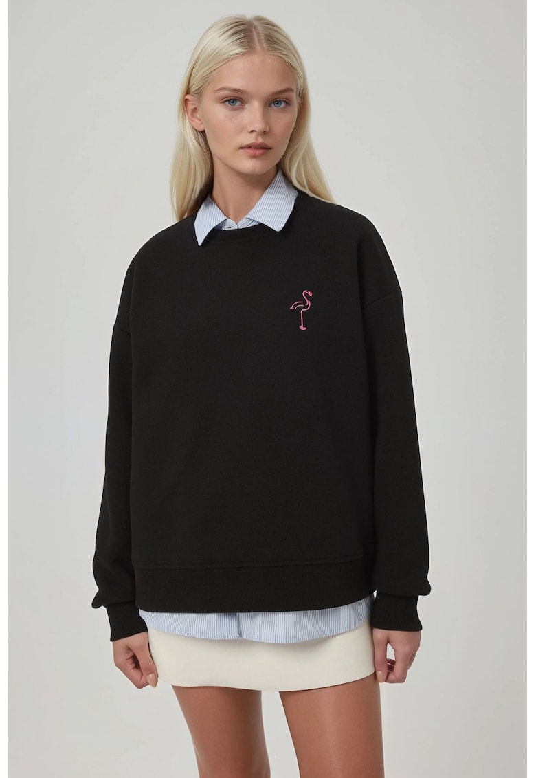 Hanorac dama model animal - negru - bumbac - Negru