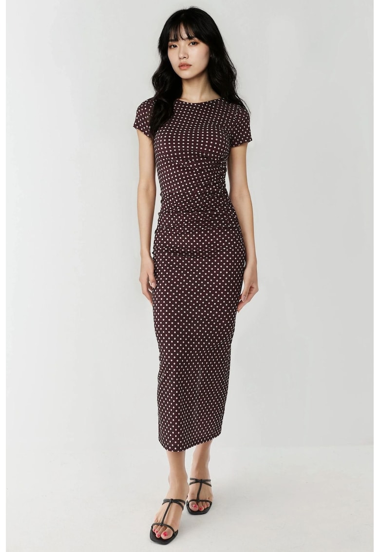 Rochie maxi - mulata cu imprimeu - maro inchis - textil Rochie maxi - mulata cu imprimeu - maro inchis - textil