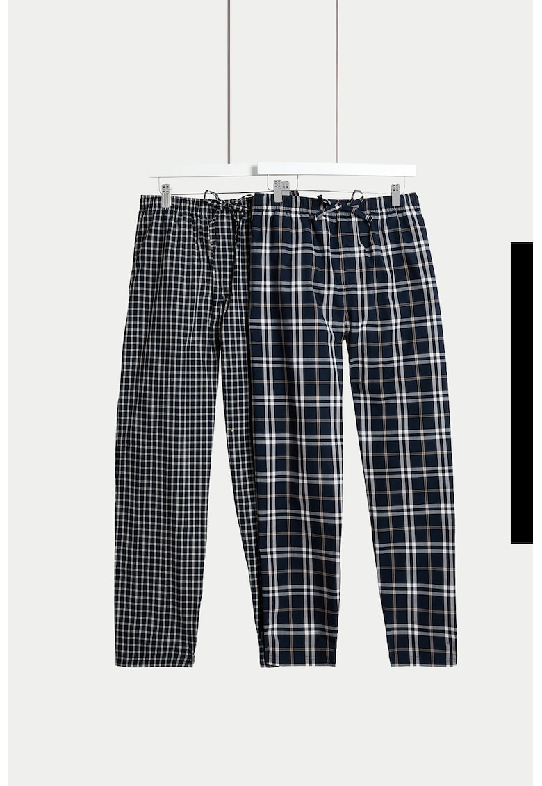 Set de pantaloni de pijama cu model in carouri - 2 perechi - Alb/Bej/Bleumarin