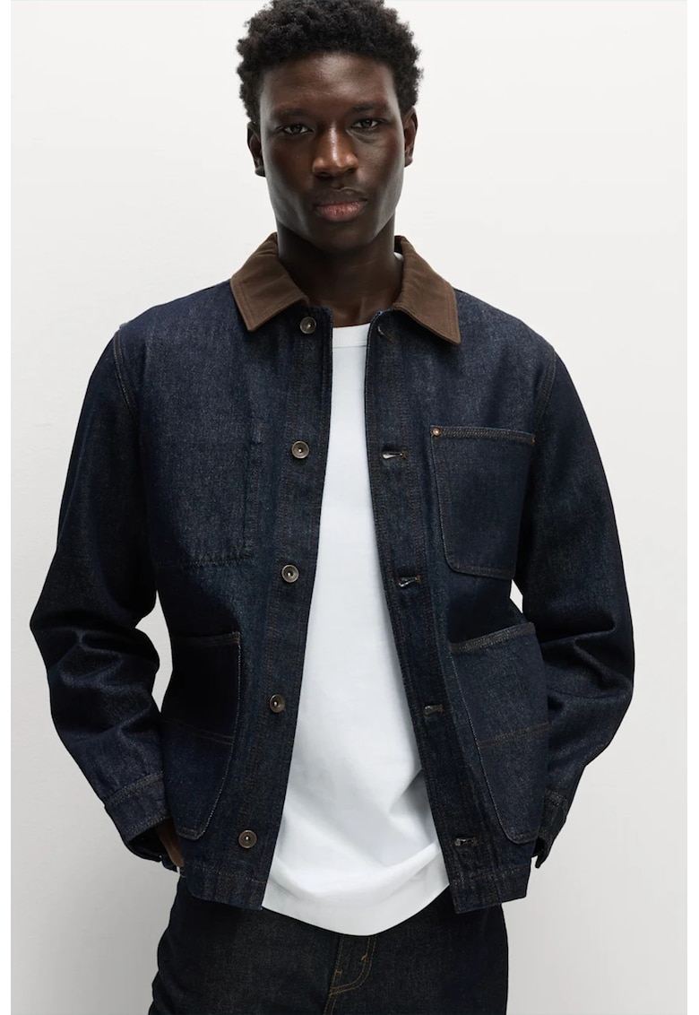 Marks Spencer Jacheta din denim cu guler clasic contrastant - Bleumarin