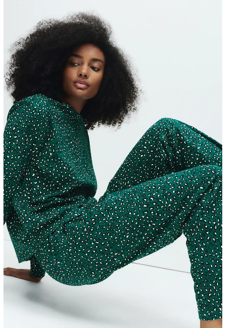 Marks Spencer Pijama din bumbac cu imprimeu - Verde aquamarin