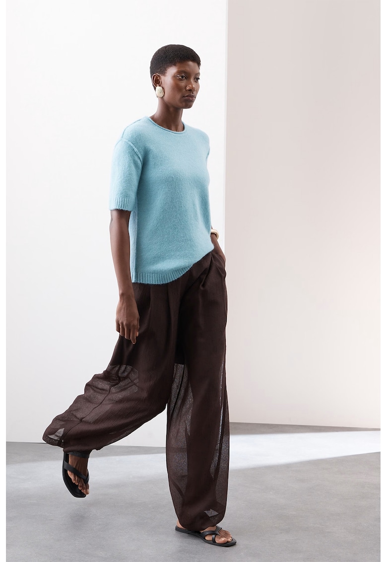 Pulover din amestec de lana cu maneci scurte