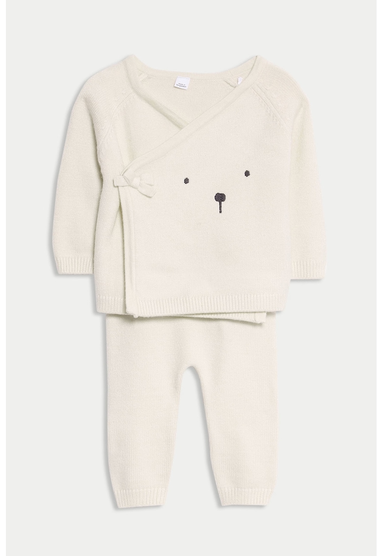 Set de pantaloni si bluza din tricot - Alb fildes