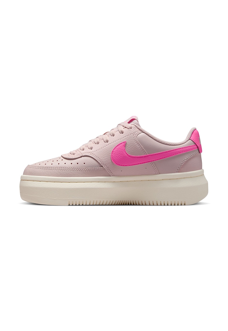 Pantofi sport Court Vision Alta din piele si piele ecologica cu talpa flatform - Roz/Roz prafuit