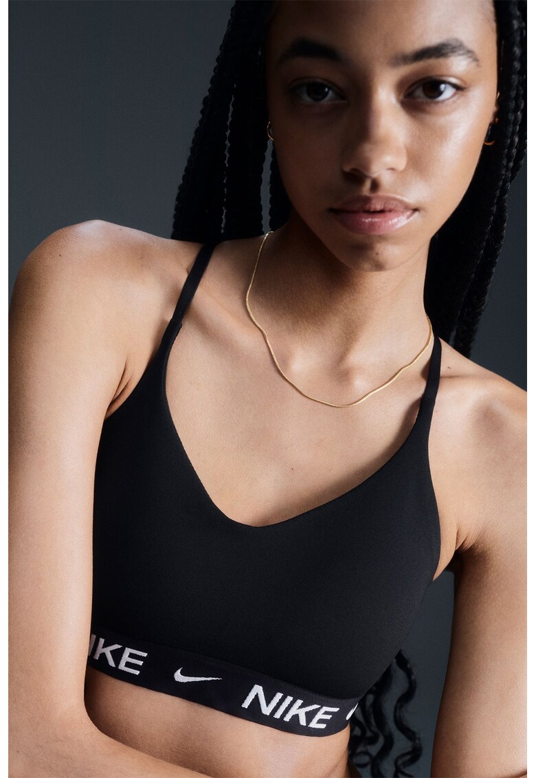 Bustiera cu sustinere minima si tehnologie Dri-FIT pentru fitness Indy - Negru/Negru stins