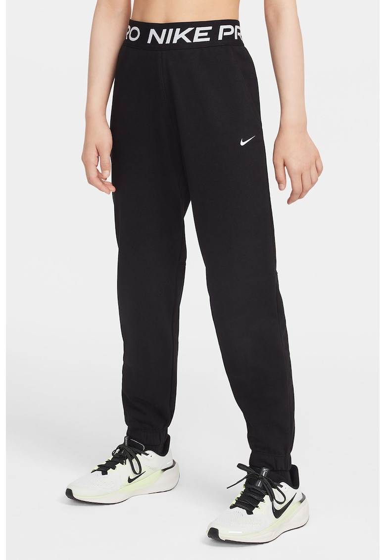 Pantaloni regular fit cu banda logo in talie - Alb/Negru