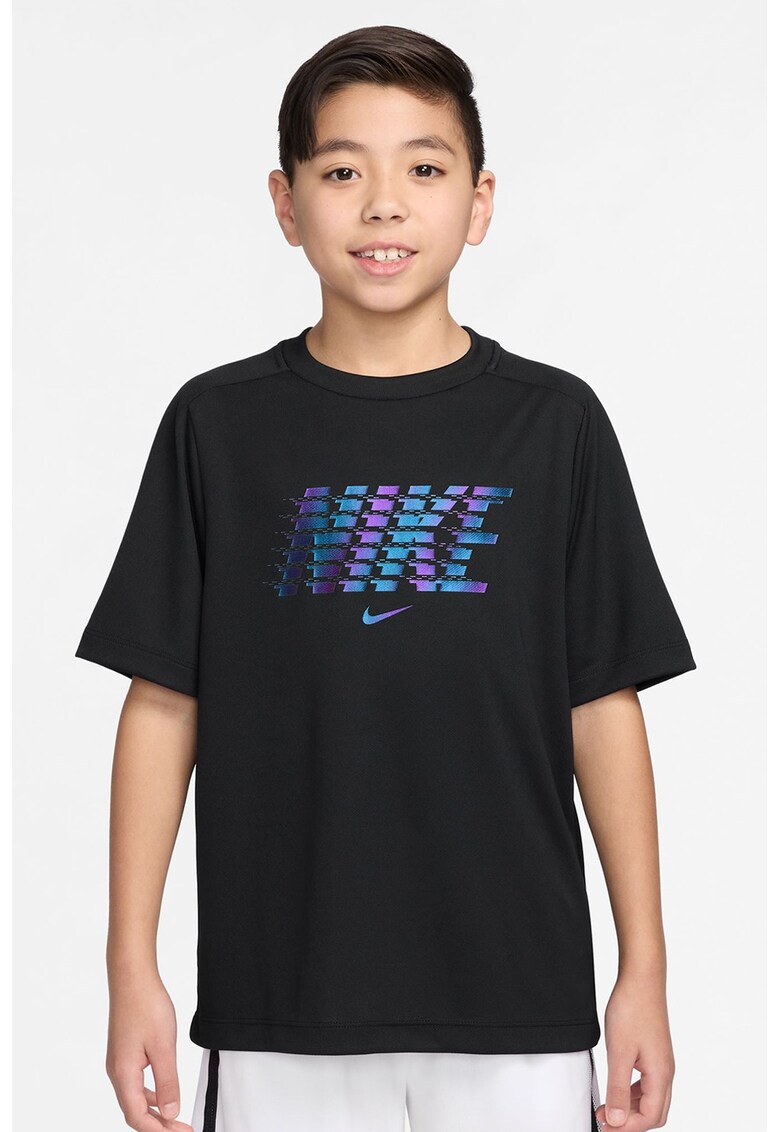 Tricou cu tehnologie Dri-Fit si imprimeu logo contrastant pentru fitness - Negru