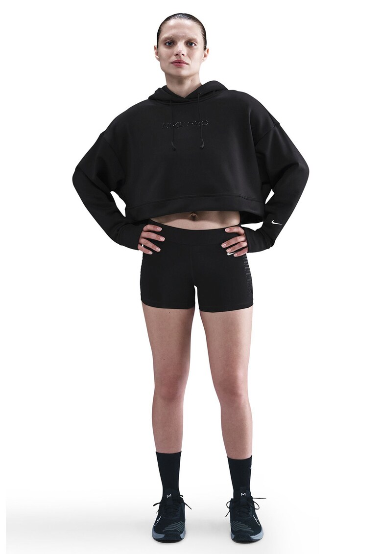 Hanorac crop cu logo si tehnologie Therma-Fit - Negru