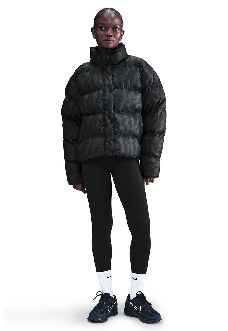 Geaca cu vatelina si model camuflaj - Negru/Verde padure