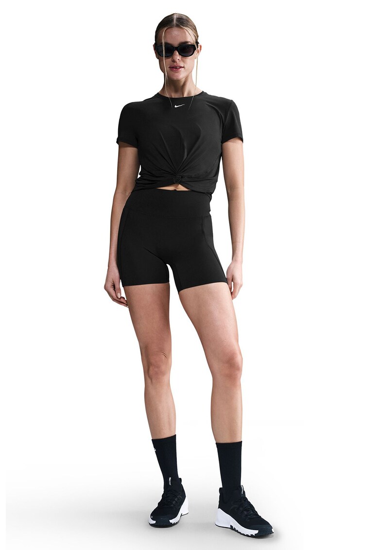 Tricou crop cu model rascuti pe partea din fata - Negru