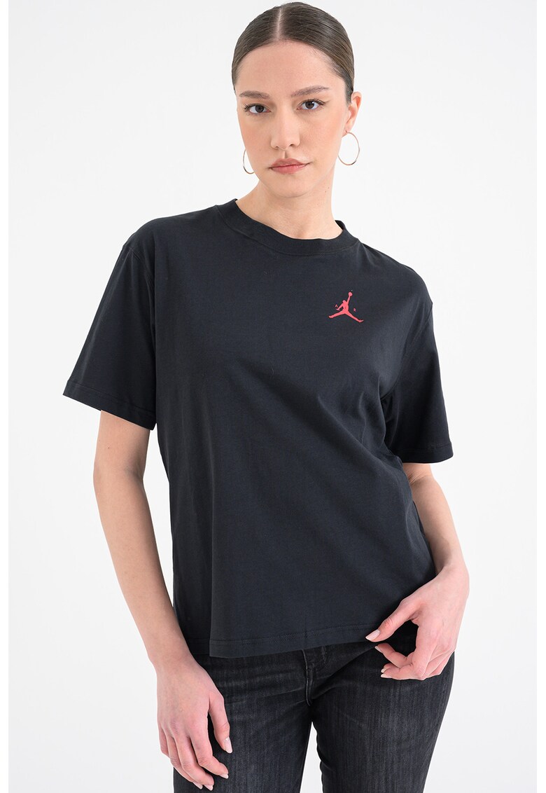 Tricou cu imprimeu logo si decolteu la baza gatului - pentru baschet Jumpman - Negru