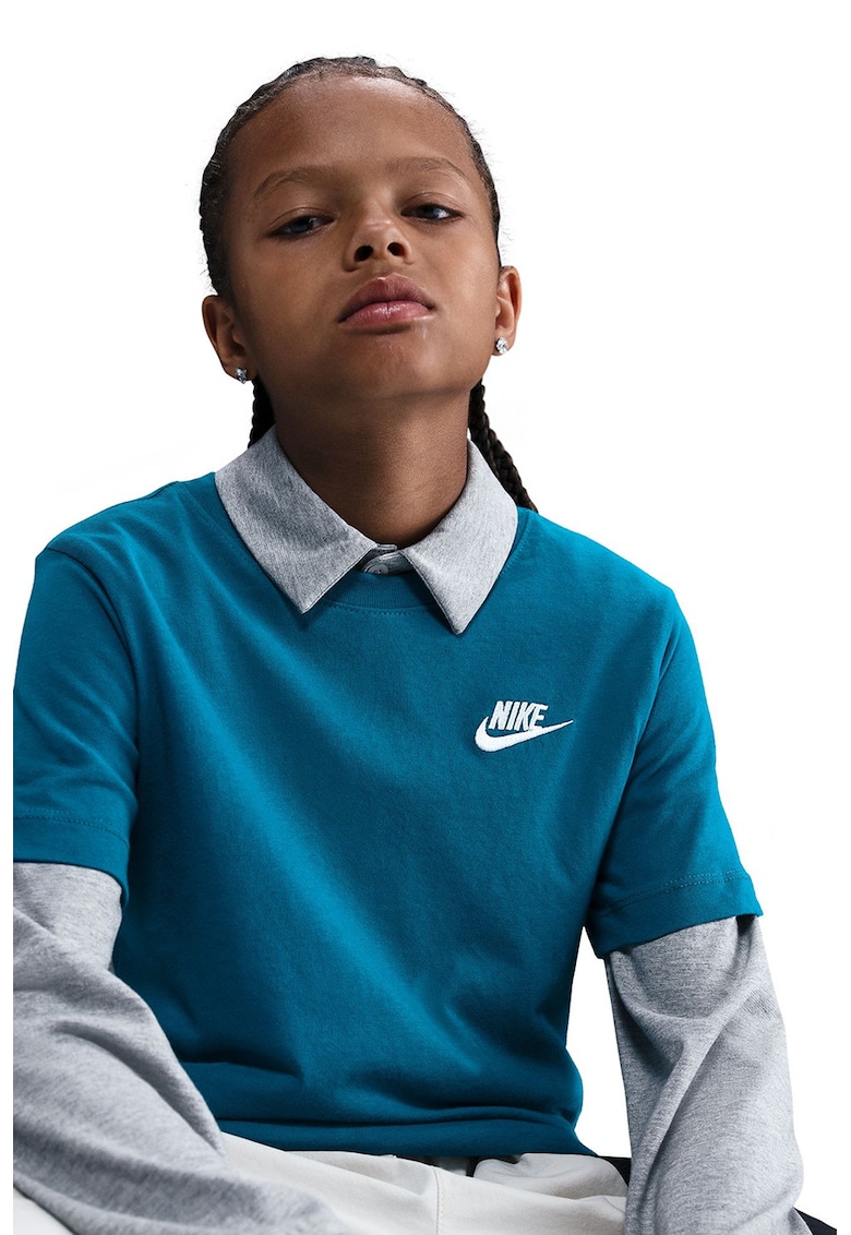 Tricou din bumbac cu decolteu la baza gatului Futura - Albastru petrol