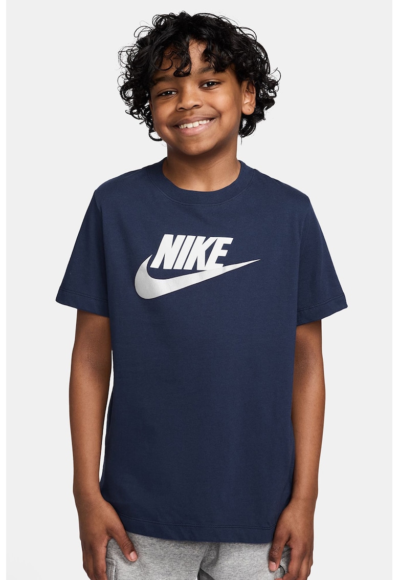 Tricou cu decolteu la baza gatului si imprimeu logo Futura - Albastru inchis
