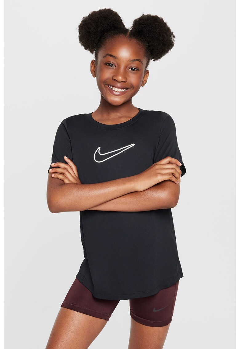 Tricou cu decolteu la baza gatului si imprimeu logo - Negru/Alb optic