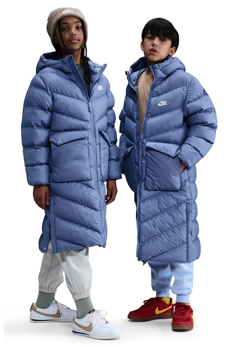 Geaca lunga matlasata cu buzunare - Albastru lavanda