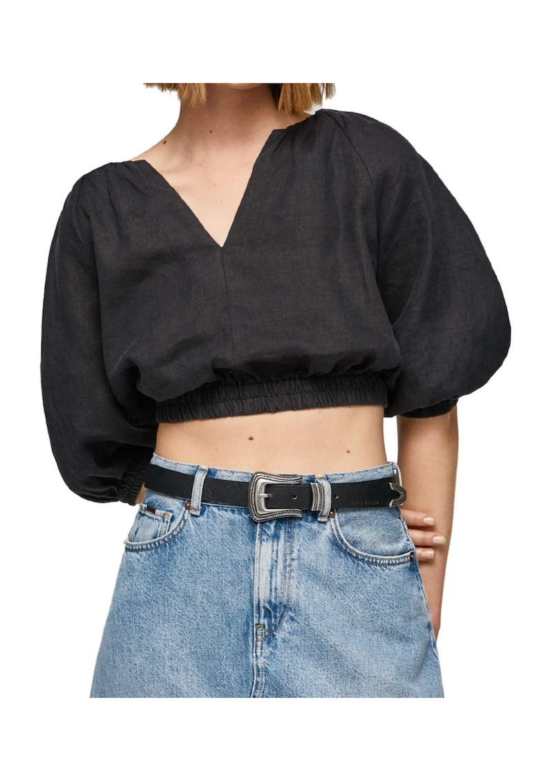 Bluza dama  neagra - M - in/viscoza - maneci bufante - croi scurt