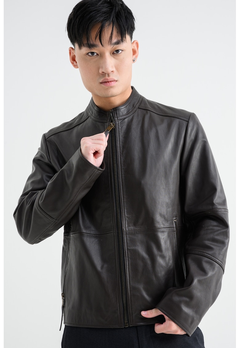 Jacheta slim fit de piele Lokis