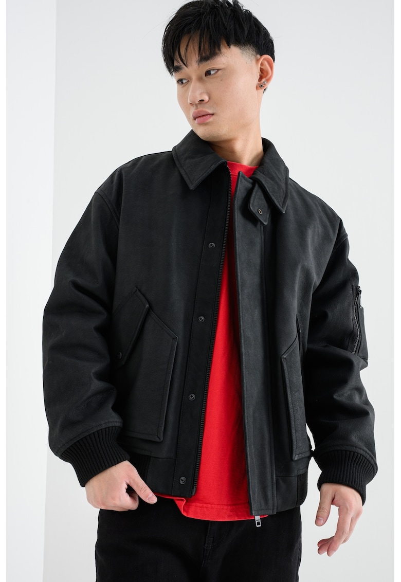 Jacheta-camasa din piele nabuc cu buzunare multiple Lardin