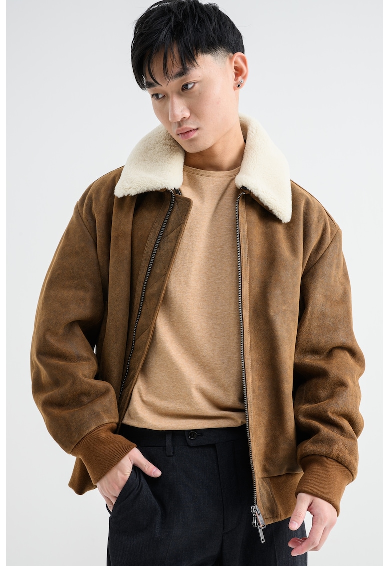 Jacheta-camasa din piele nabuc cu garnitura din blana Jonier