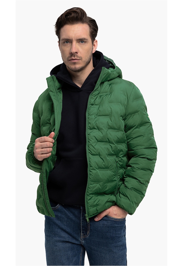 Geaca matlasata cu gluga detasabila - buzunare - sac de compresie - J-Sintor - Verde