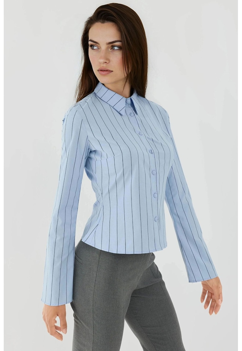 Camasa dama cu dungi - croiala mulata - elastan/bumbac/poliester - albastru Camasa dama cu dungi - croiala mulata - elastan/bumbac/poliester - albastru