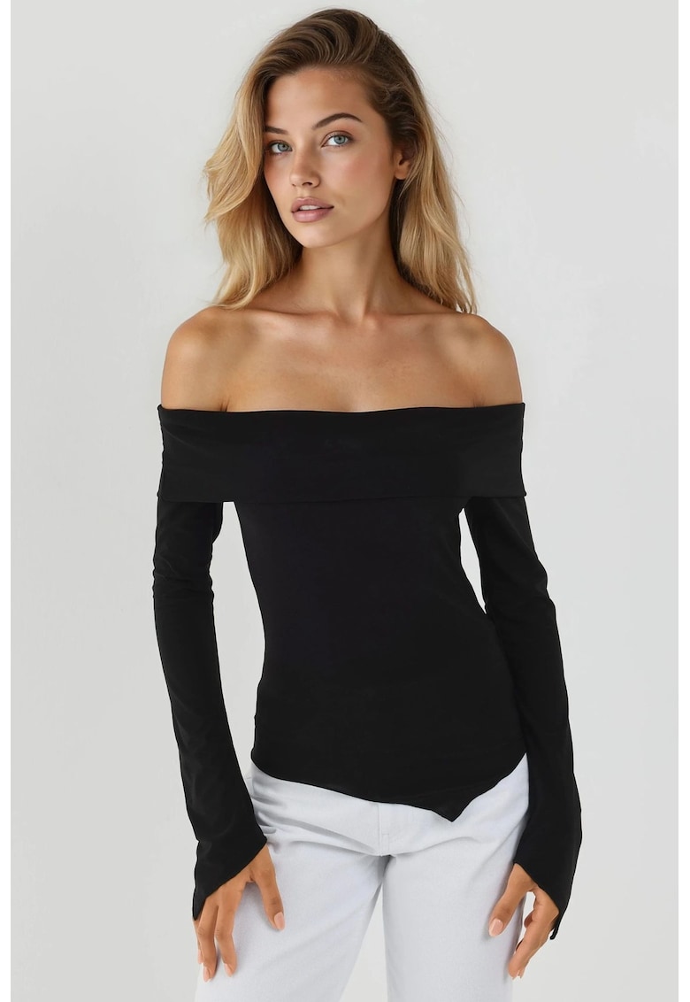 Bluza dama cu decolteu asimetric - Negru