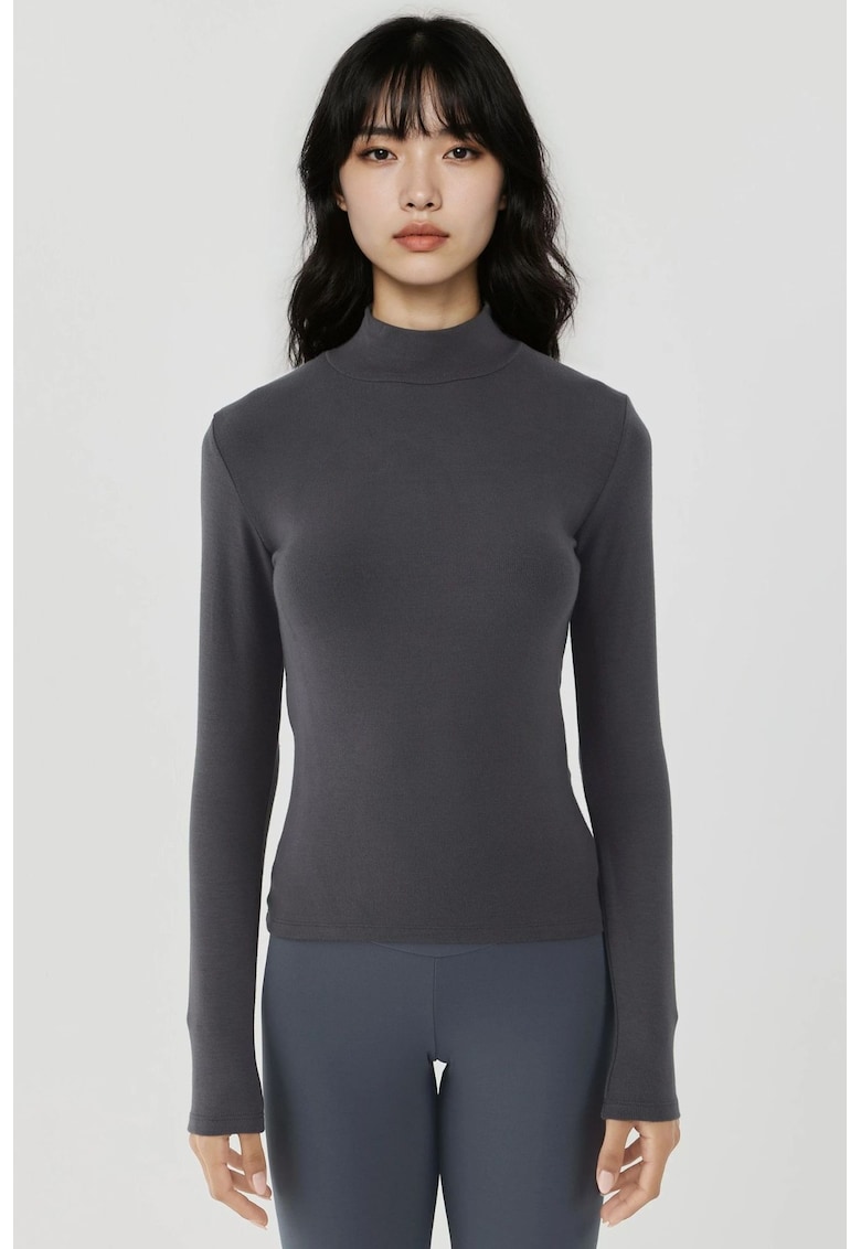 Bluza dama -  tricot. cu guler inalt - croiala slim fit - gri carbune