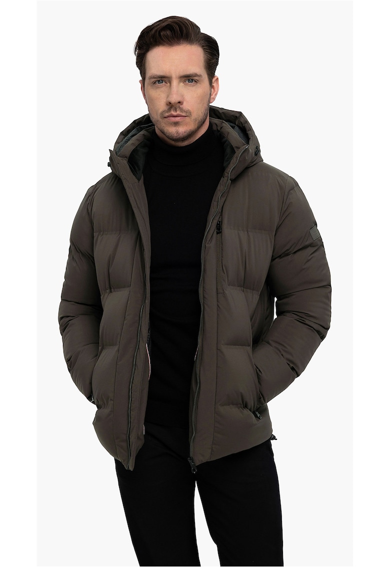 Geaca matlasata cu gluga detasabila - buzunare cu fermoar - J-Turix - Maro