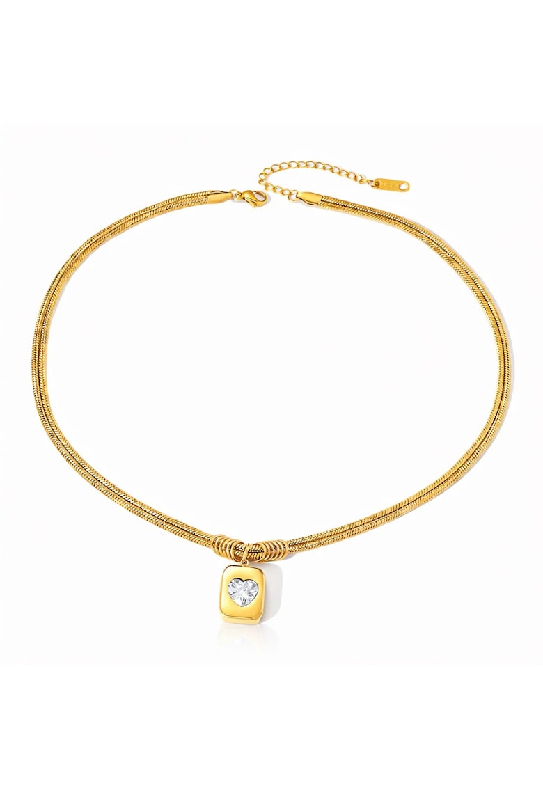 Colier auriu - din otel inoxidabil - suflat cu aur 18k - cu piatra in forma de inima - Ebba C1