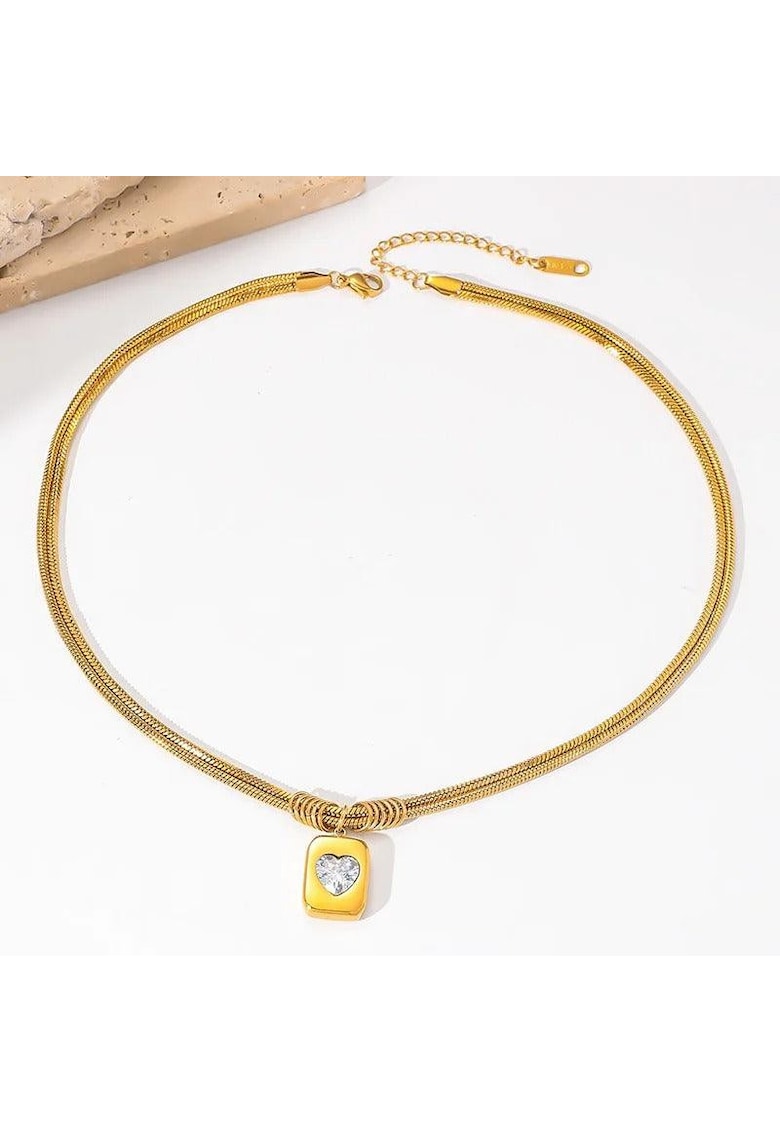 Colier auriu - din otel inoxidabil - suflat cu aur 18k - cu piatra in forma de inima - Ebba C1