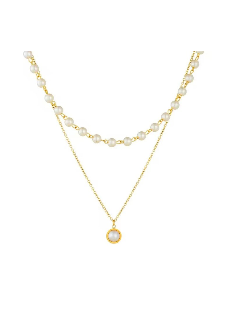 Colier auriu - din otel inoxidabil - suflat cu aur 18k - in 2 straturi - cu perle - Eberta C1