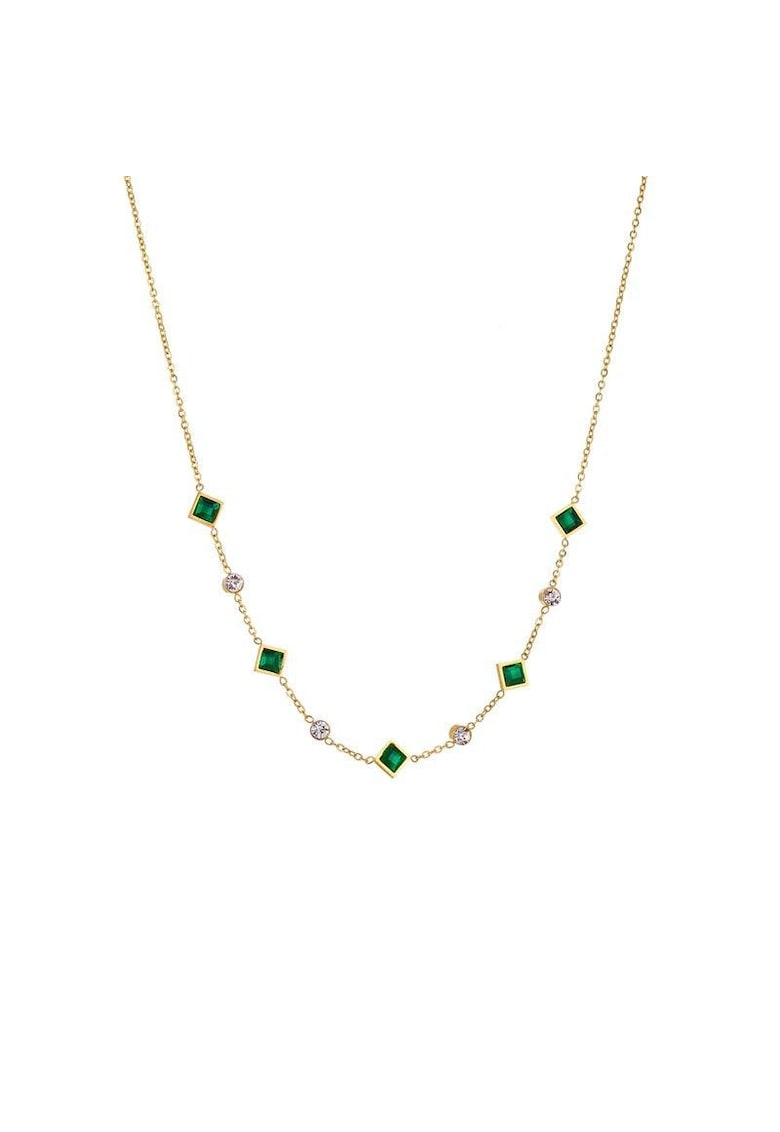 Colier auriu - din otel inoxidabil - suflat cu aur 18k - cu pietre verzi - din zirconiu - Eda C1