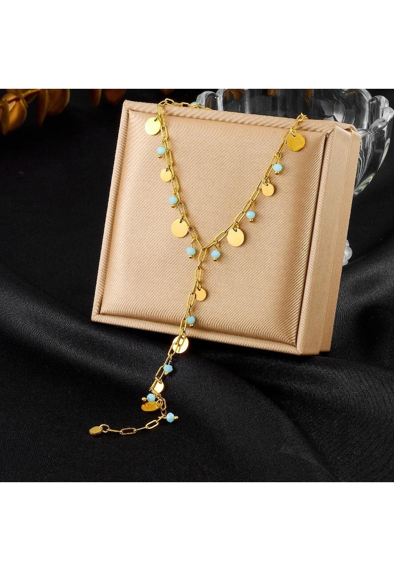 Colier auriu - din otel inoxidabil - suflat cu aur 18k - cu banuti si margelute - Edita C1