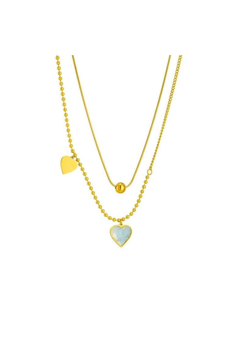 Colier auriu - din otel inoxidabil - suflat cu aur 18k - in 2 straturi - cu inimioare - Effie C1