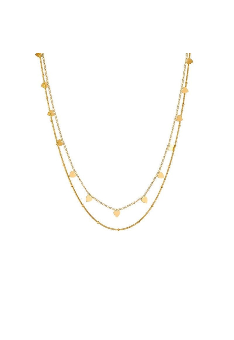 Colier auriu - din otel inoxidabil - suflat cu aur 18k - in 2 straturi - cu inimioare - Efraima C1