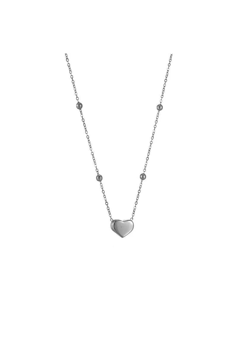 Colier argintiu - din otel inoxidabil - suflat cu aur 18k - cu pandantiv inimioara - Egidia C1