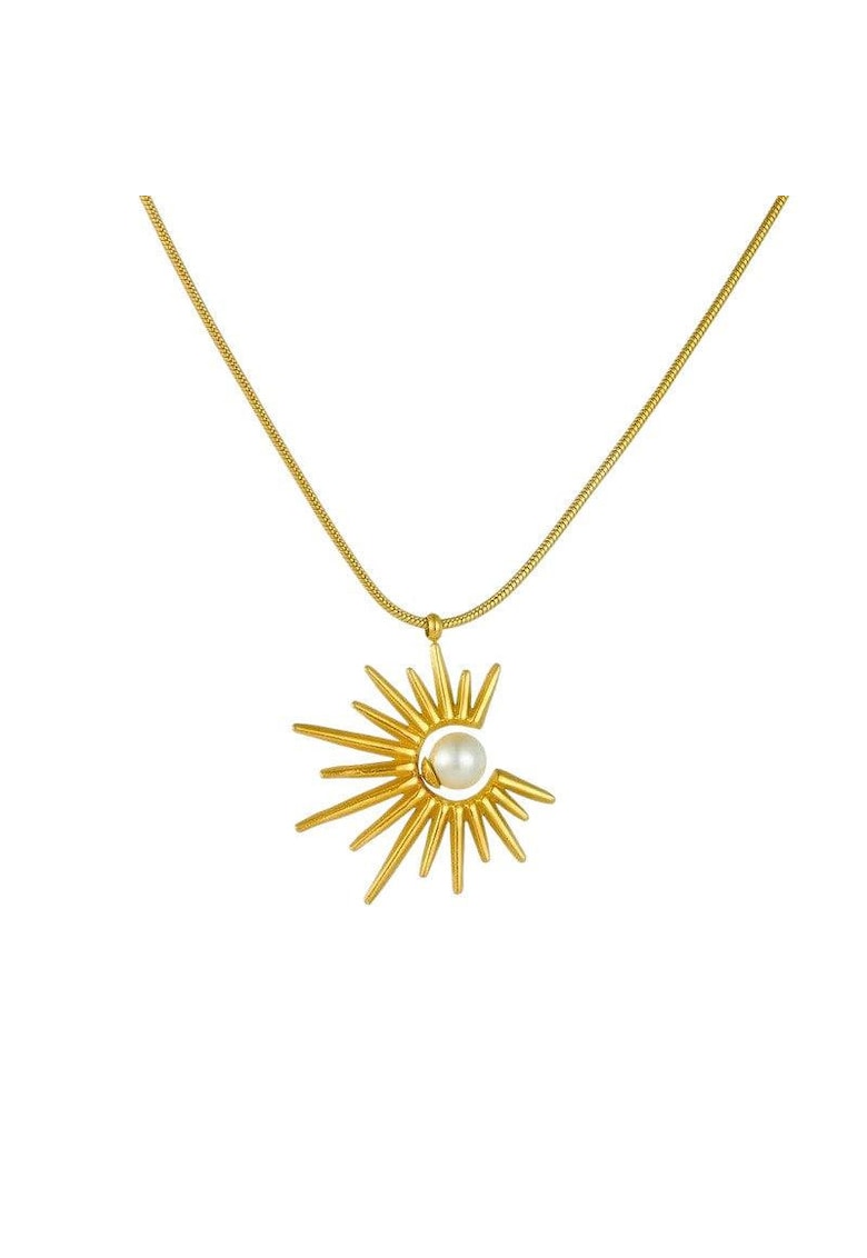 Colier auriu - din otel inoxidabil - suflat cu aur 18k - forma de soare - cu perla - Egon C1