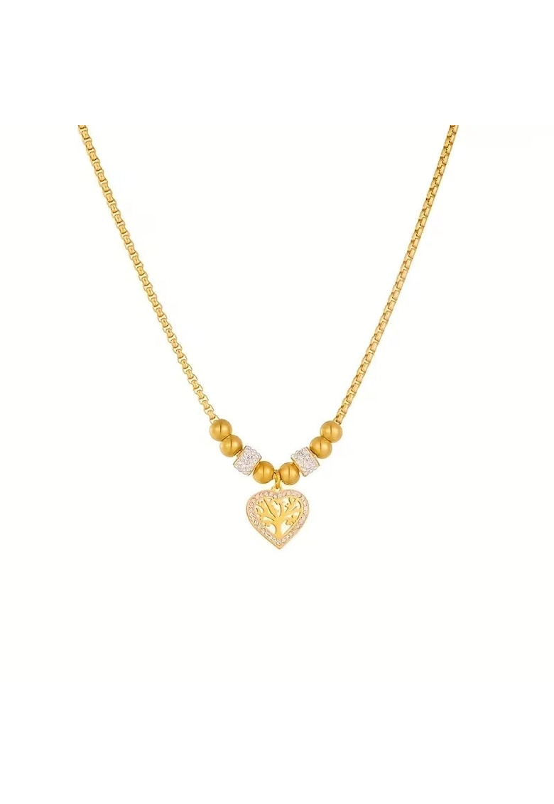 Colier auriu - din otel inoxidabil - suflat cu aur 18k - cu inimioara si copacul vietii - Eigel C1