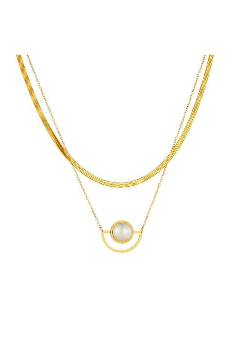 Colier auriu - din otel inoxidabil - suflat cu aur 18k - stil minimalist - cu perla - Ekarda C2