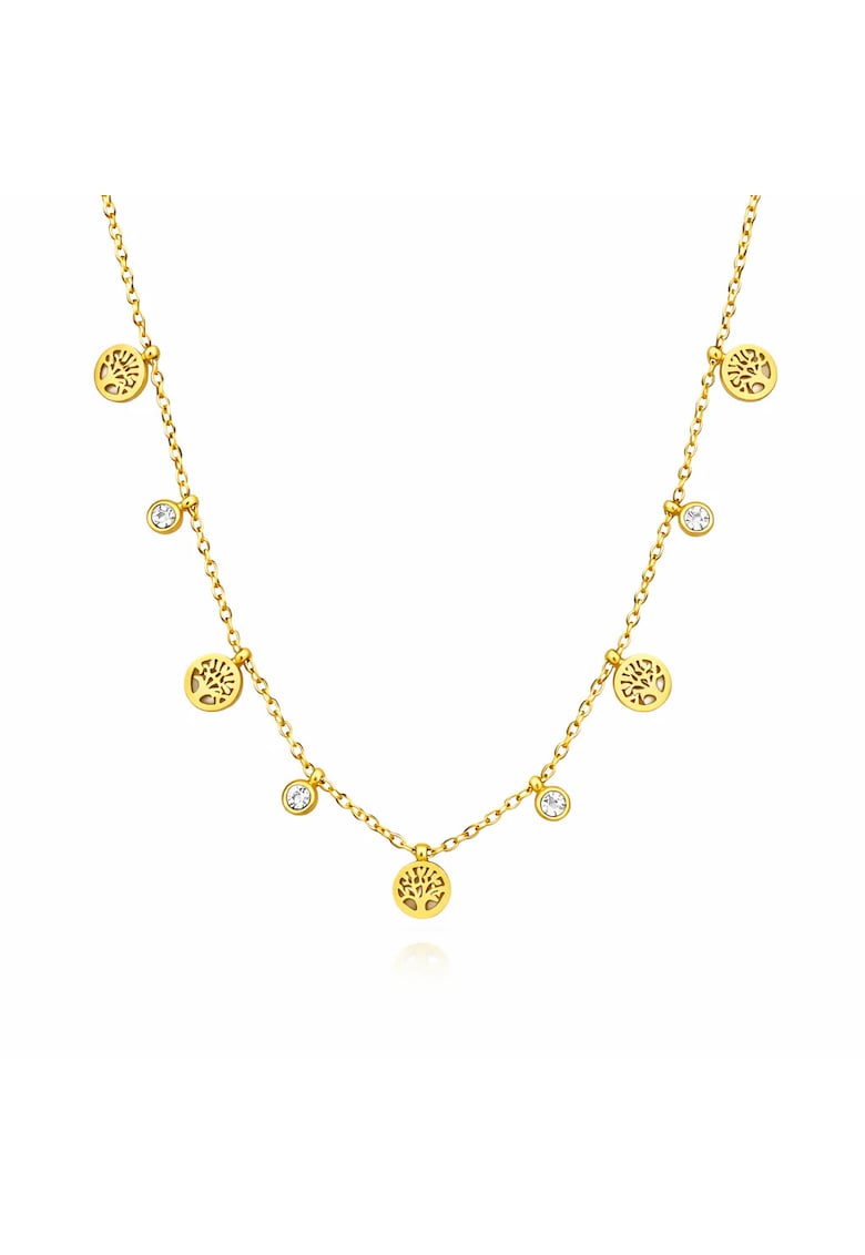 Colier auriu - din otel inoxidabil - suflat cu aur 18k - cu pietre si copacul vietii - Ekaterina C2