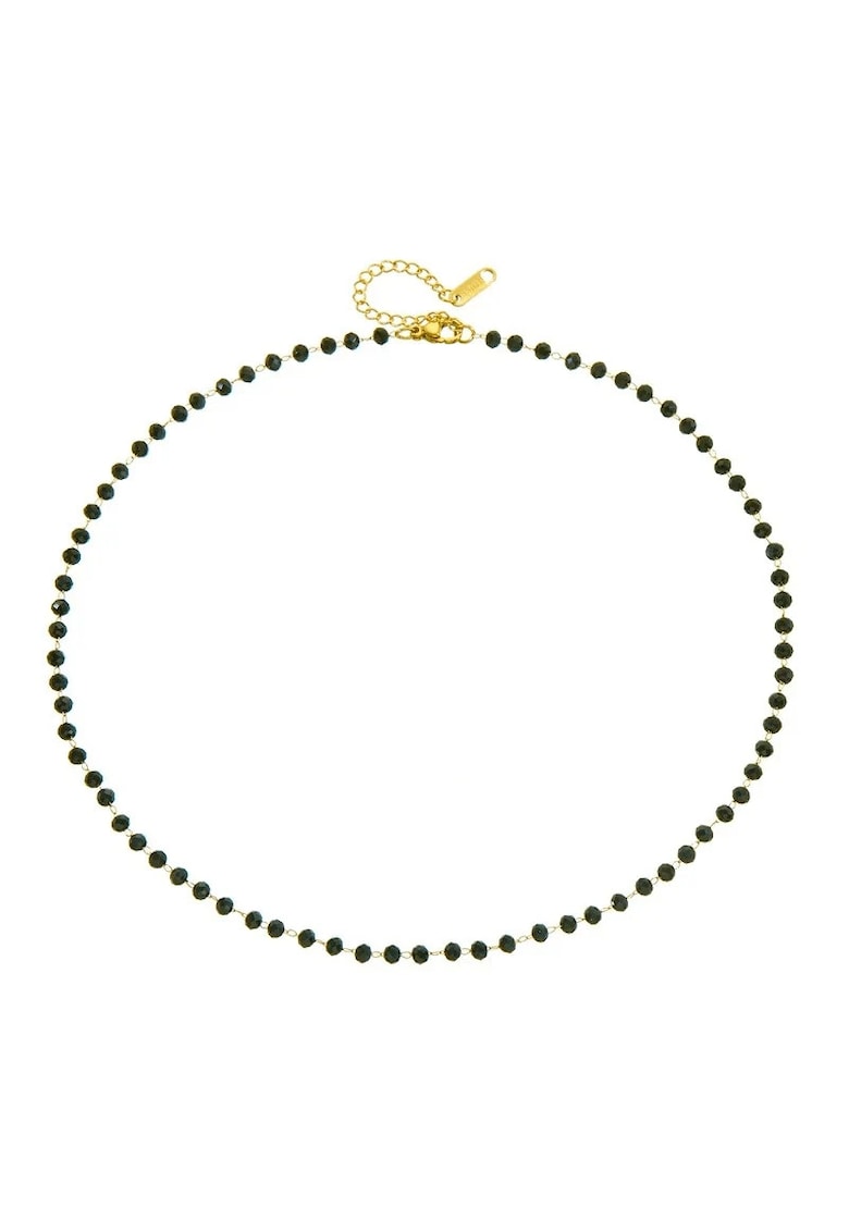 Colier auriu - din otel inoxidabil - suflat cu aur 18k - cu margelute negre - Elba C2