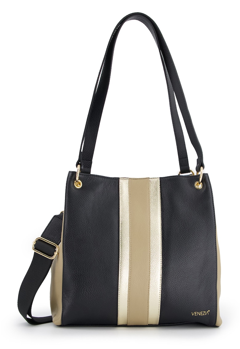 Geanta dama shopper piele naturala multicolor 31x33x9cm cu 3 compartimente interioare - curea detasabila 150cm