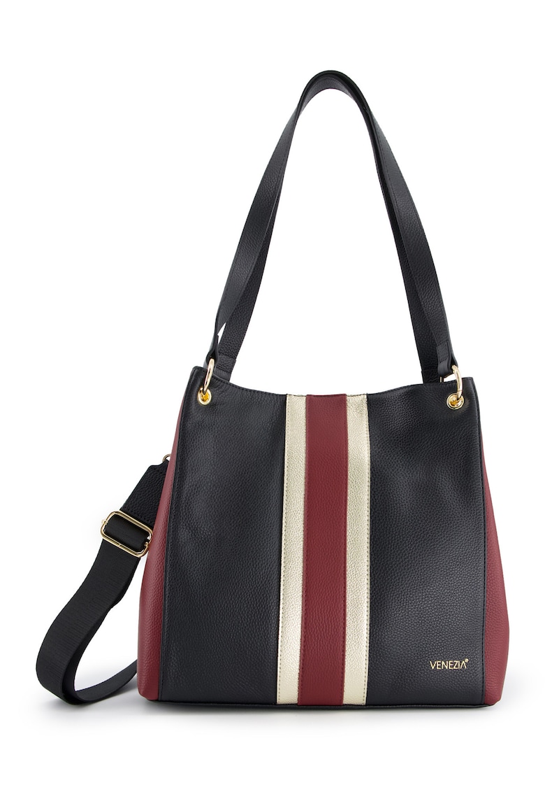 Geanta dama shopper - piele naturala - multicolor - 31x33x9cm - 3 compartimente interioare - curea detasabila 150cm