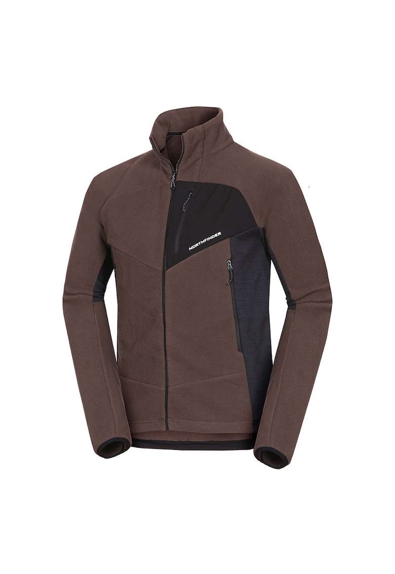 Bluza barbati Jedrzej fleece poliester - buzunare - Maro inchis