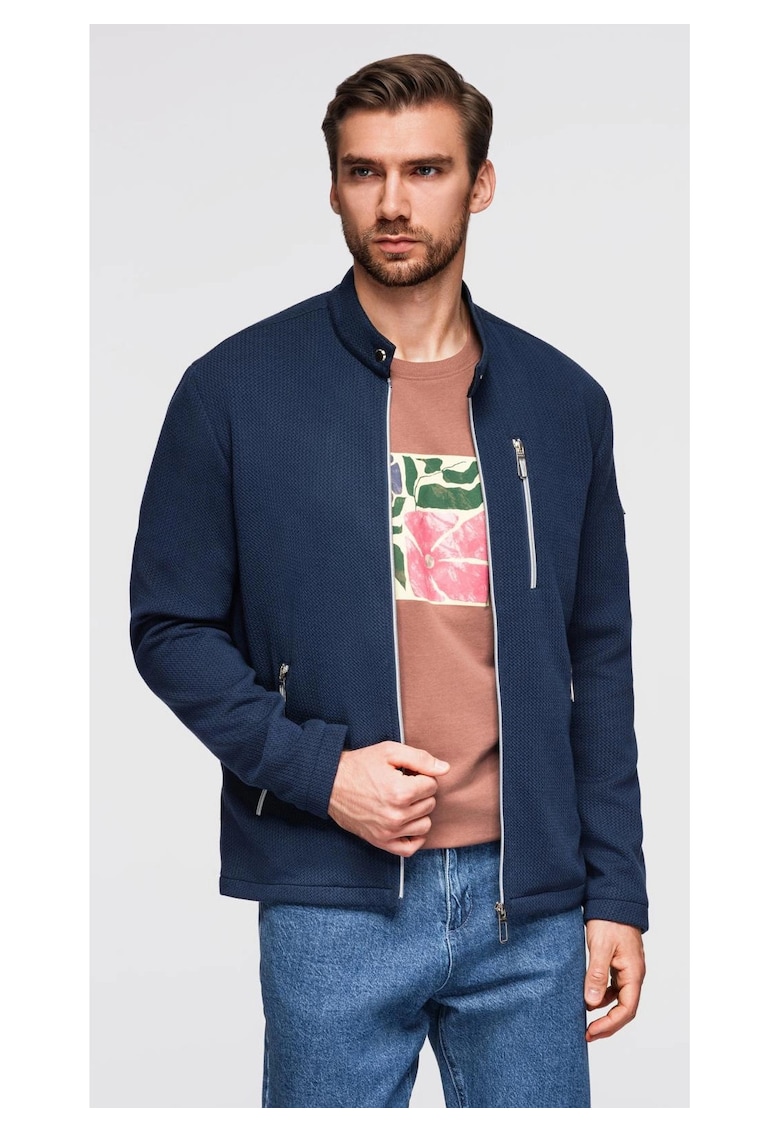 Jacheta structurata bike cu guler inalt OM-JANP-0229 - Albastru inchis