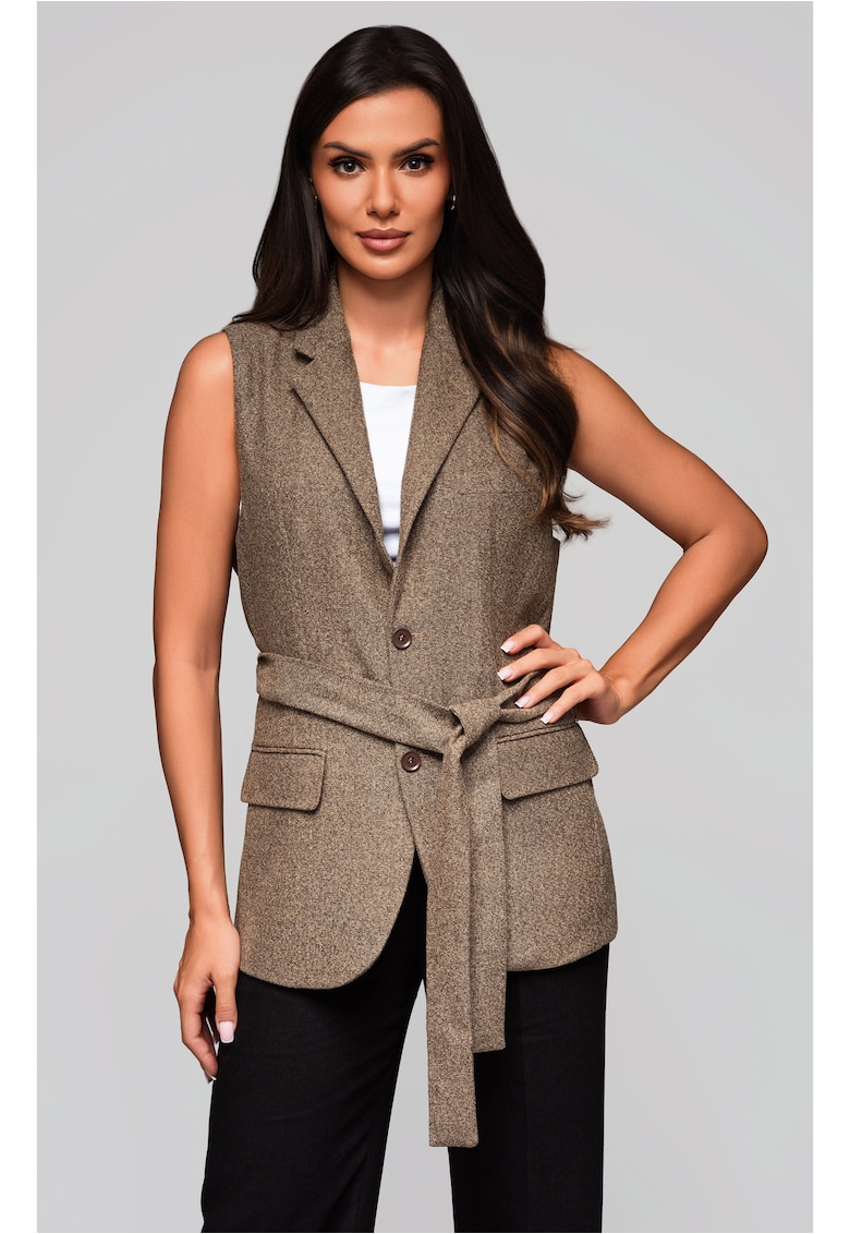 Vesta fara maneci cu cordon si buzunare cu clapeta LW-BLZV-0102 Vesta fara maneci cu cordon si buzunare cu clapeta LW-BLZV-0102