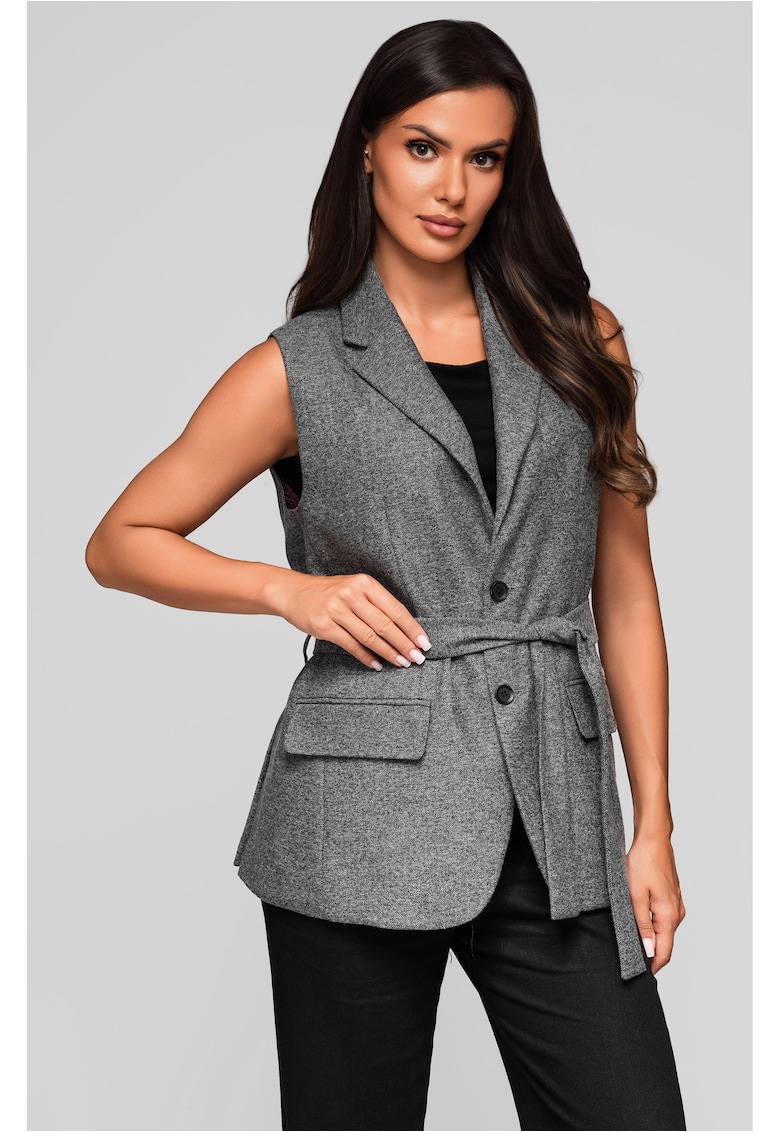 Vesta fara maneci cu cordon si buzunare cu clapeta LW-BLZV-0102 Vesta fara maneci cu cordon si buzunare cu clapeta LW-BLZV-0102