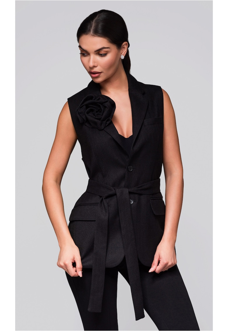 Vesta fara maneci cu cordon si buzunare cu clapeta LW-BLZV-0102 Vesta fara maneci cu cordon si buzunare cu clapeta LW-BLZV-0102